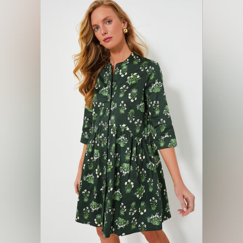 NWT Tuckernuck Viridian Stamped Bouquets Royal Shirt Dress